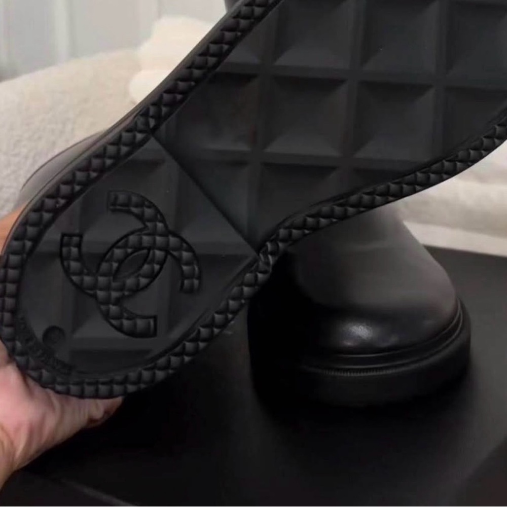 CHANEL Black Knee-High Logo Boots - Picture 4 of 4